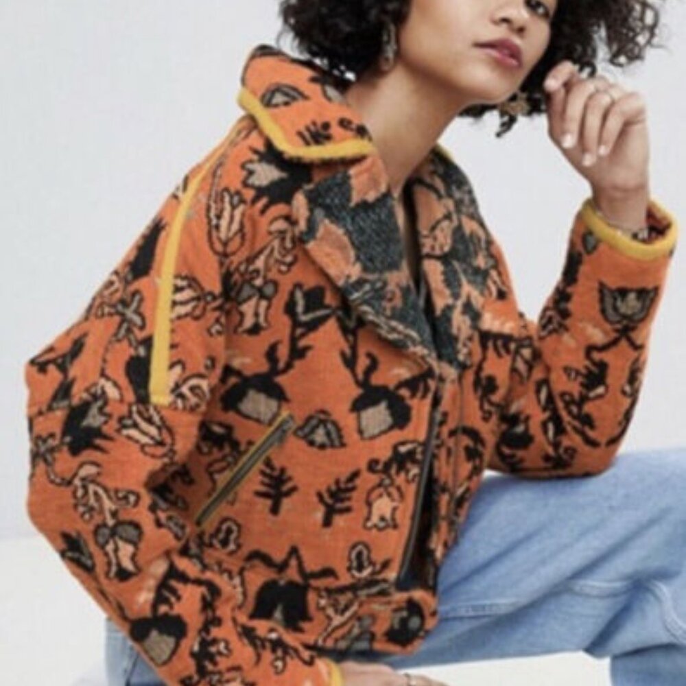 Free people mosaic printed moto jacket